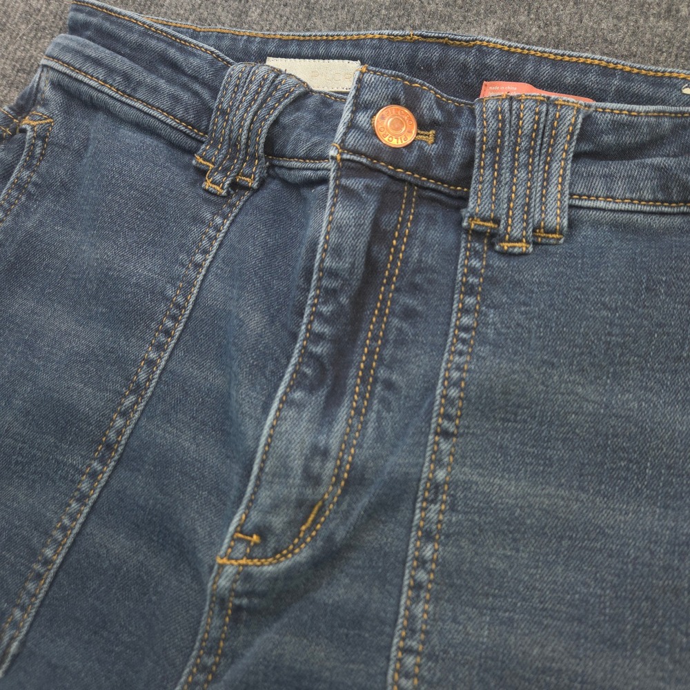 Pilcro Women 29 Blue Cotton Flare Jeans High Rise Patch Pocket Boho Western 1261